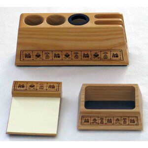 LaserCraft USA 3 PC Desk Set note holder paper clip pencil HEART HOME PINEAPPLE